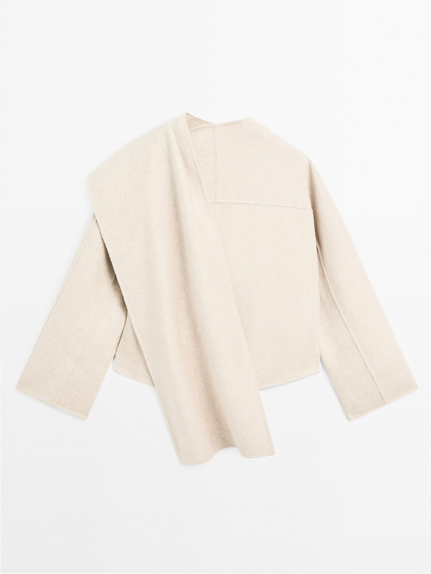 Nona Jas Dames | Asymmetrische Wolmix Jas met Sjaaldetail