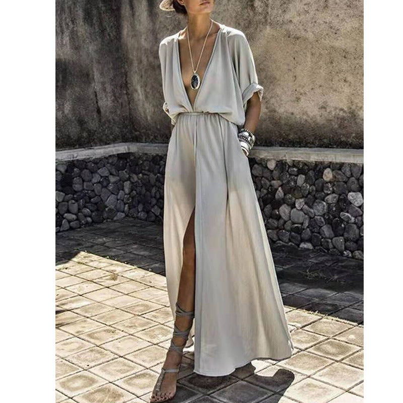 Desiree | Dames Maxi Jurk – Relaxte Pasvorm – Diepe V-Hals & Voorsplit – Luchtige Stof