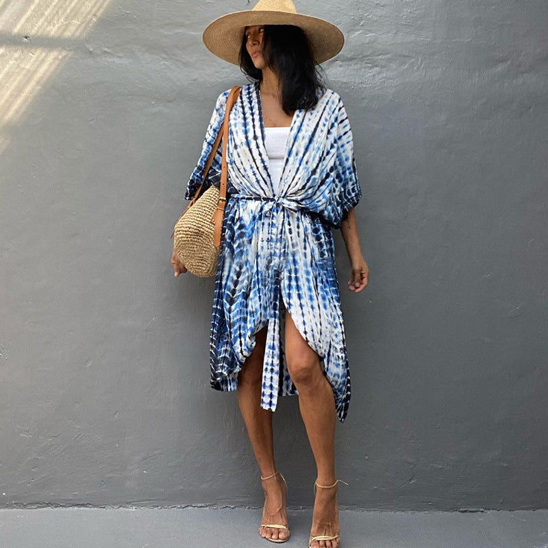 Zoe | Dames Kimono Jurk met Ontspannen Pasvorm en Tailleband – Midi Lengte en Ademend Materiaal