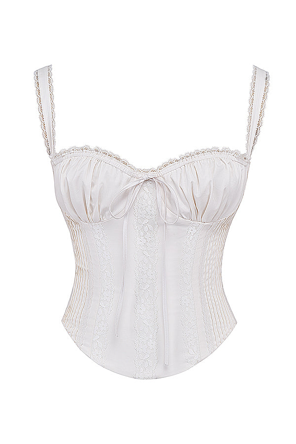Moira | Dames Korset Top – Satijnlook, Kanten Details, Verstelbare Bandjes, Getailleerd Model