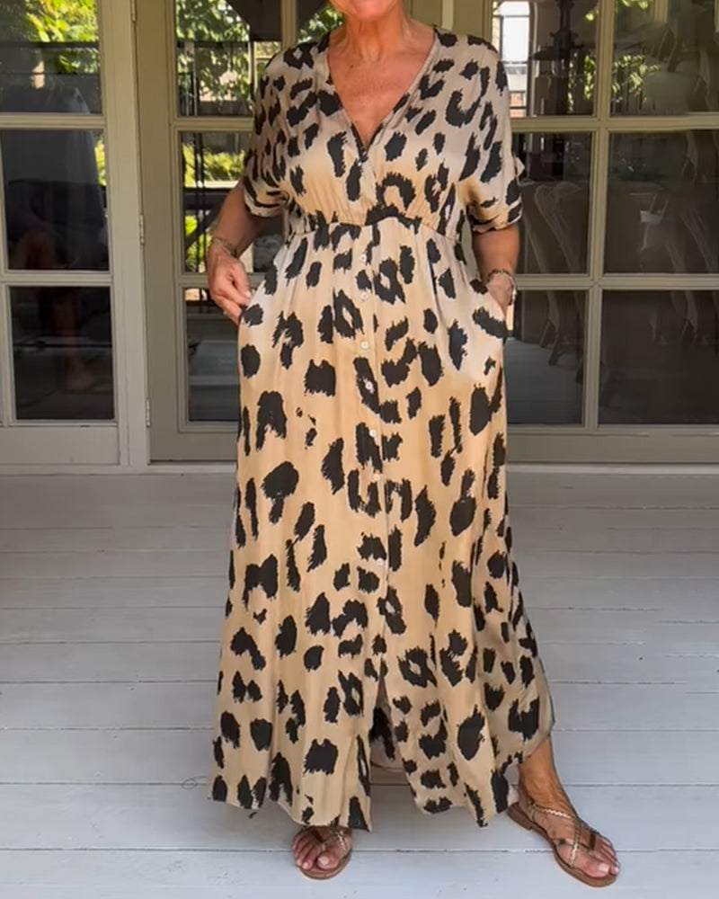 Karina | Dames Jurk – Zomerjurk met Luipaardprint, Losse Pasvorm en Zakken
