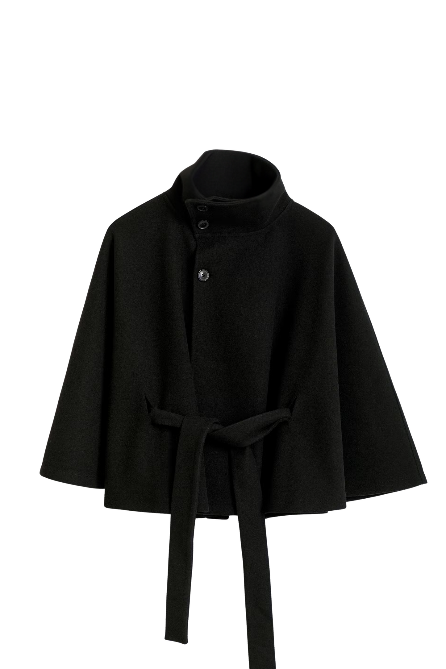 Cape Jas Dames | Losvallende herfstjas met batwing mouwen en ceintuur, elegante standkraag
