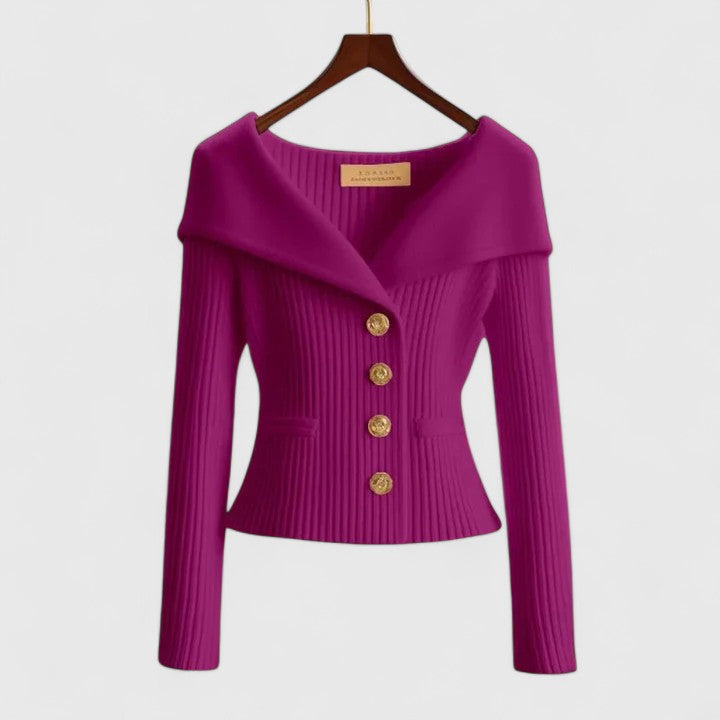 Beathe Herfsttrui Dames | Elegante Off-Shoulder Trui met Gouden Knopen