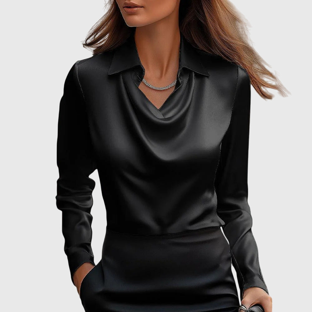 Sylvana Blouse Dames | Elegante Blouse met Glans en Geplooide Halslijn