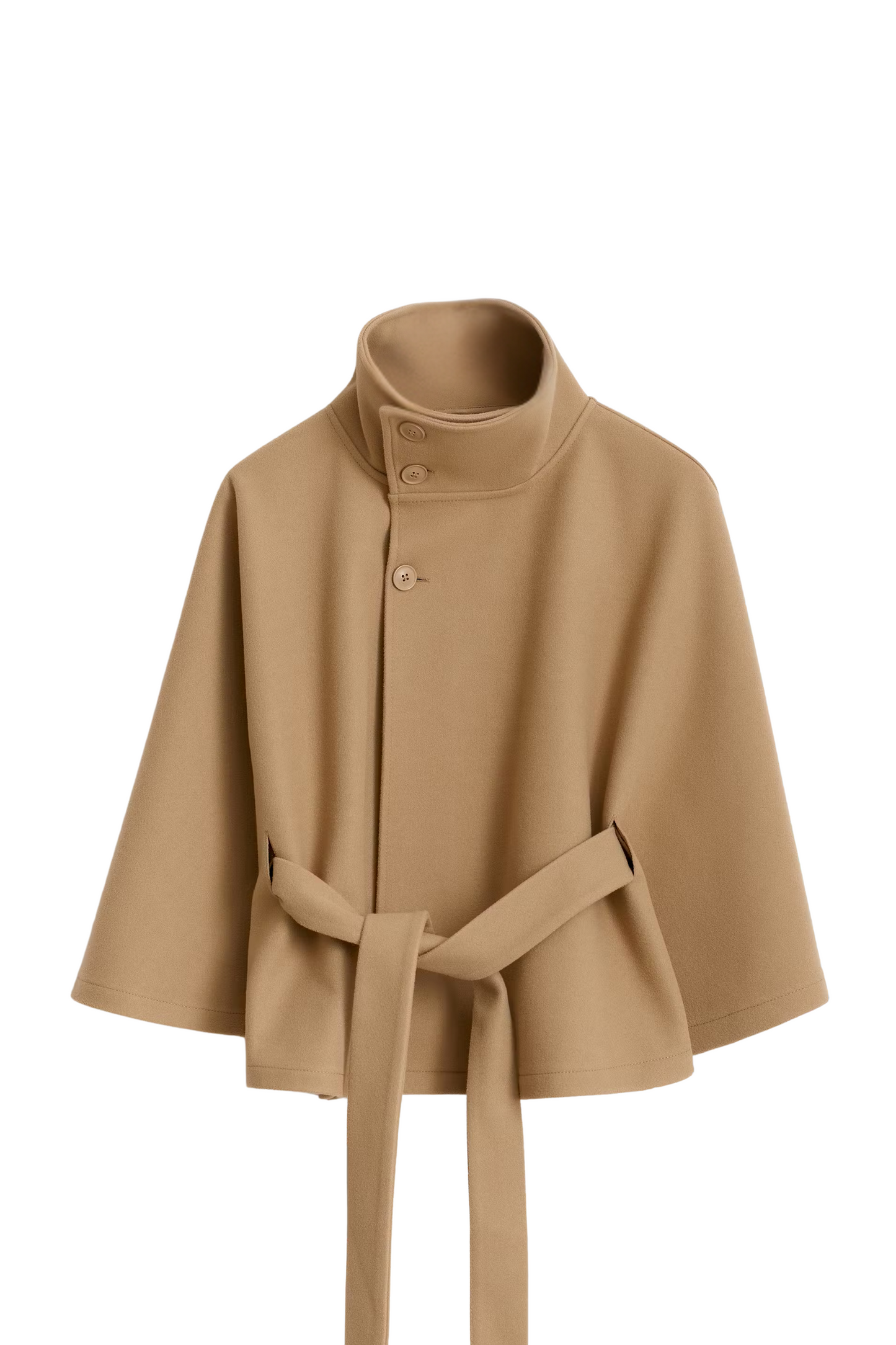 Cape Jas Dames | Losvallende herfstjas met batwing mouwen en ceintuur, elegante standkraag