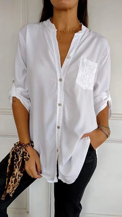 Helene Blouse Dames | Rechte Blouse met Subtiele Glansdetails