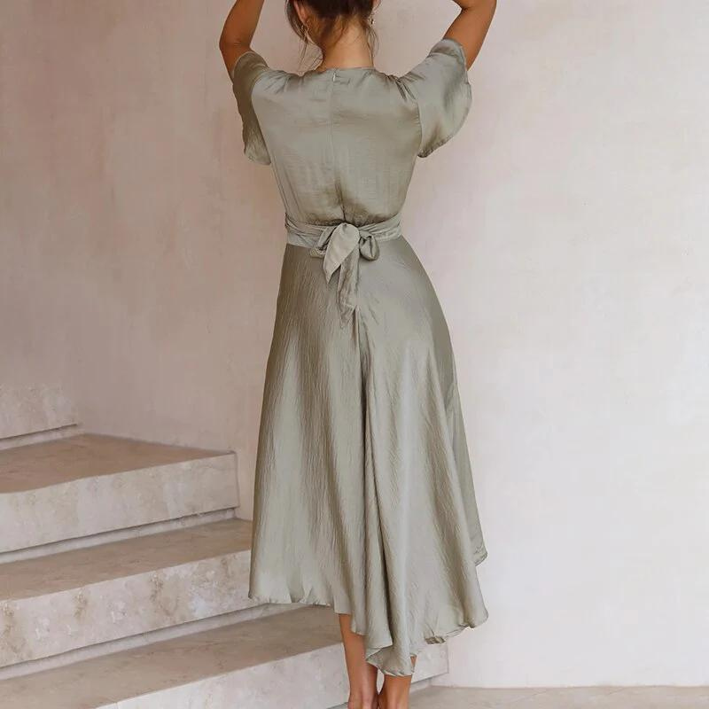 Marcia | Elegante V-Ausschnitt Dames Empire-Kleed met Volants en Strik