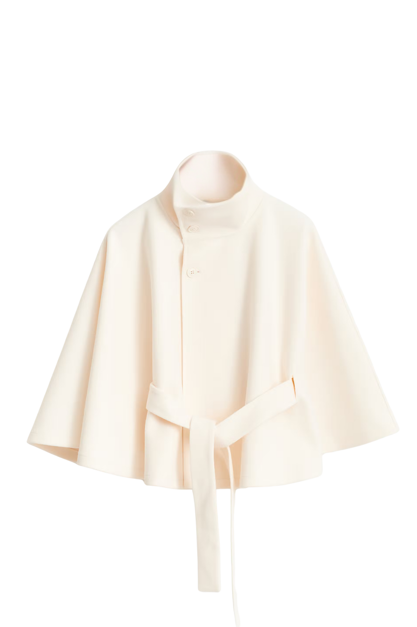 Cape Jas Dames | Losvallende herfstjas met batwing mouwen en ceintuur, elegante standkraag