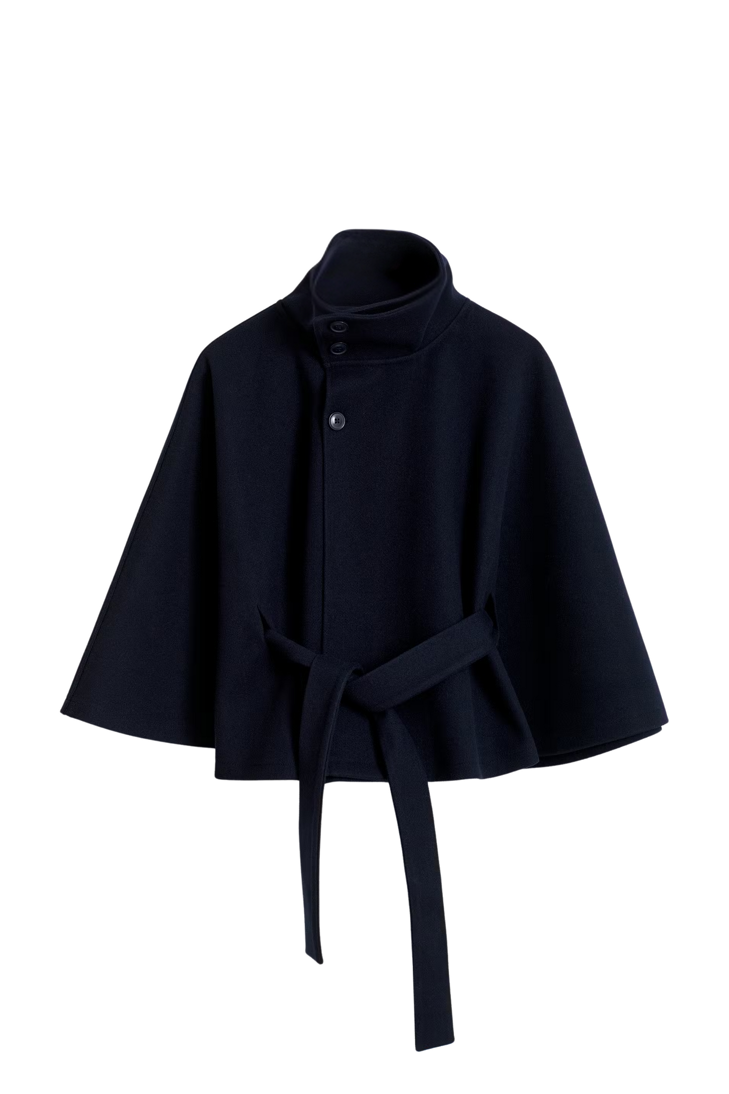 Cape Jas Dames | Losvallende herfstjas met batwing mouwen en ceintuur, elegante standkraag