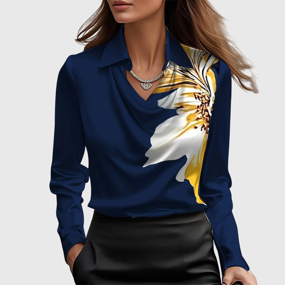 Sylvana Blouse Dames | Elegante Blouse met Glans en Geplooide Halslijn