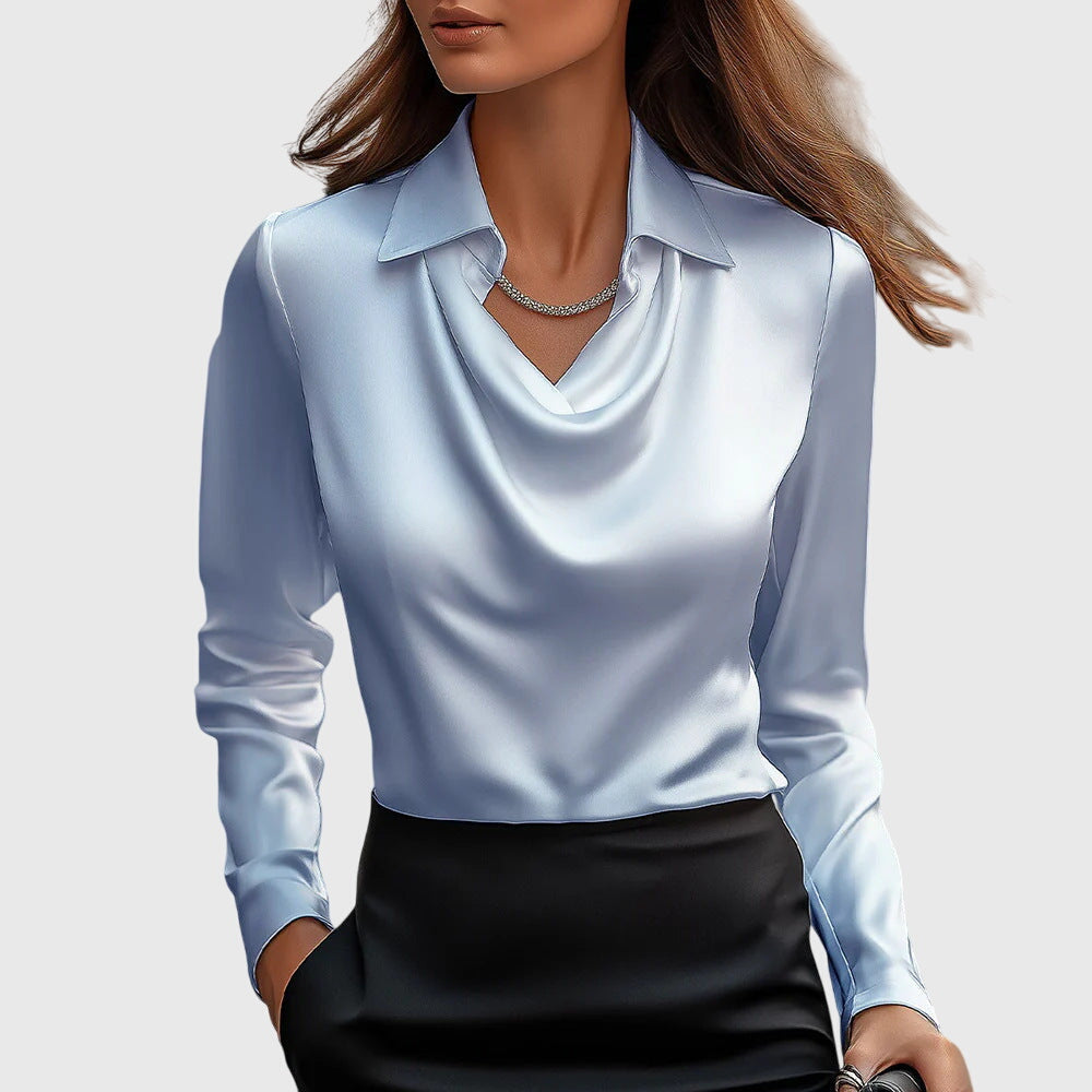Sylvana Blouse Dames | Elegante Blouse met Glans en Geplooide Halslijn