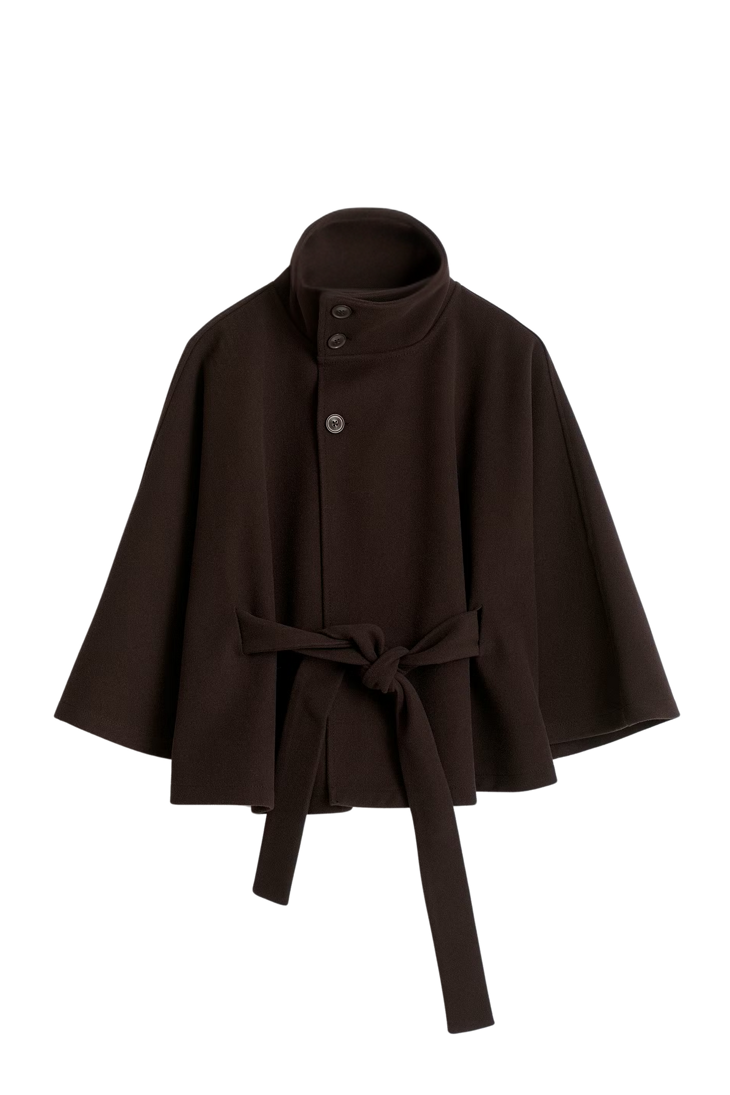 Cape Jas Dames | Losvallende herfstjas met batwing mouwen en ceintuur, elegante standkraag