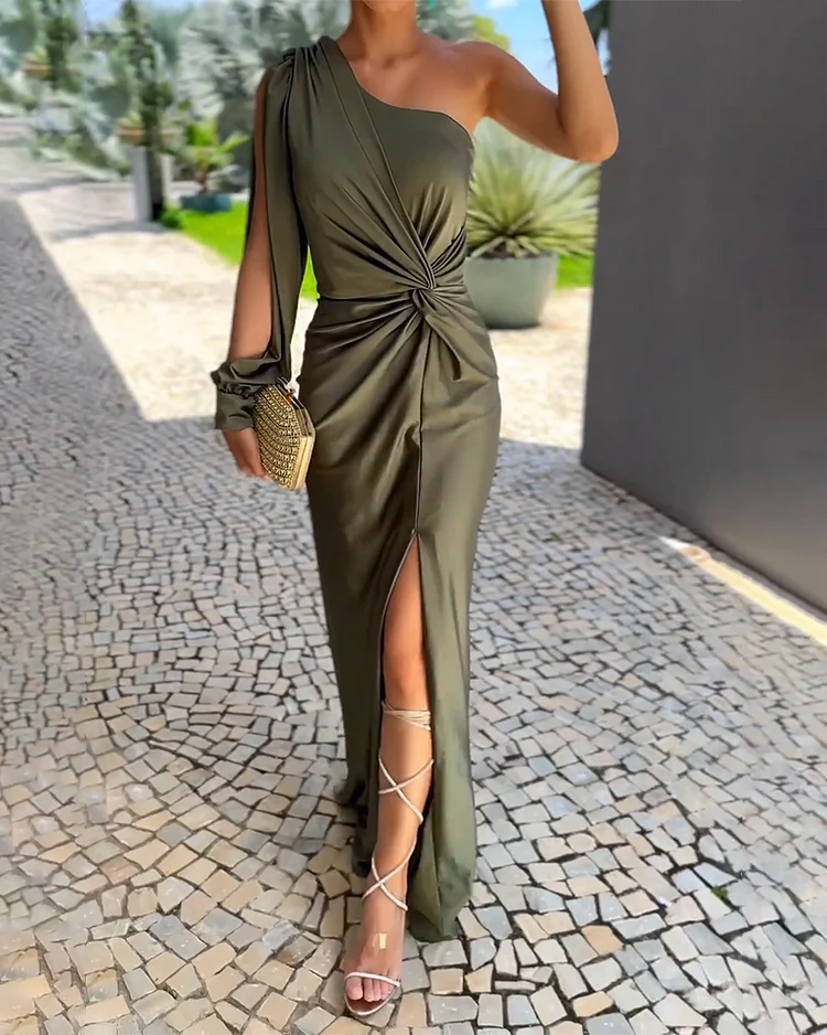 Soledad | Dames One-Shoulder Jurk met Drapering en Split – Feestelijke Asymmetrische Avondlook