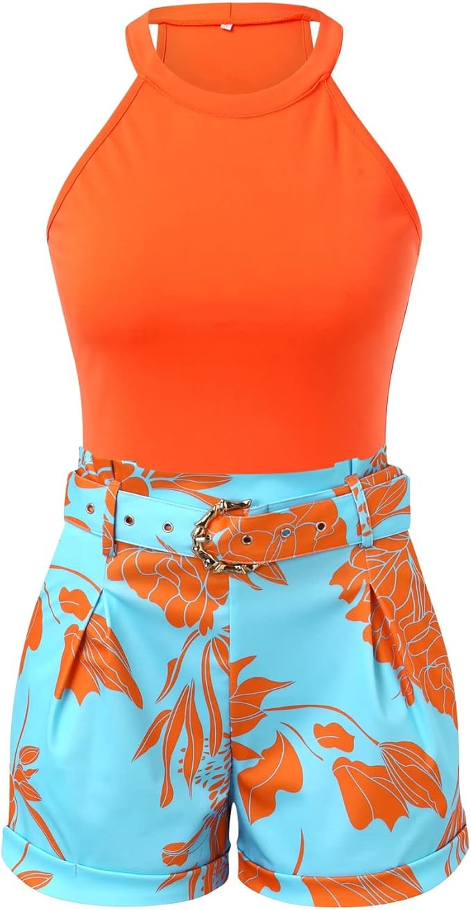Nikki | Dames Zomerse Tweedelige Set – Bloemenprint – Mouwloze Top en Korte Broek