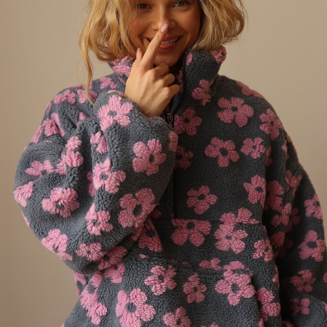 Noor | Dames trui met bloemenprint van zachte sherpa – boho en comfortabel voor de winter