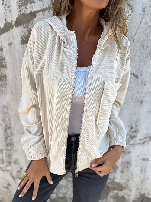 Corduroy Jacket | Dames jas van ribstof met ritssluiting en rechte pasvorm