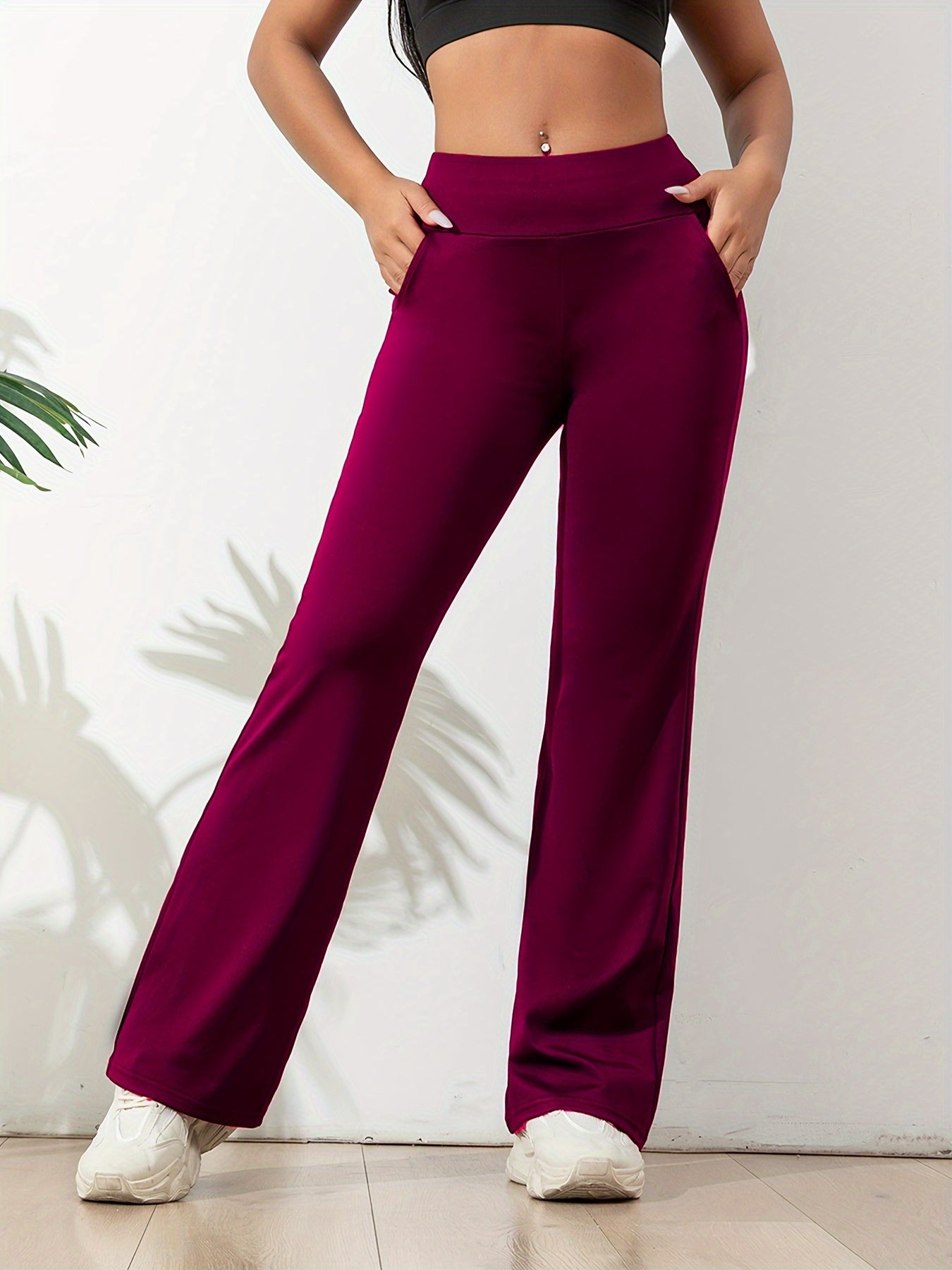Sportieve Flared Joggingbroek | Dames joggingbroek met hoge taille, flared pijpen en zakken