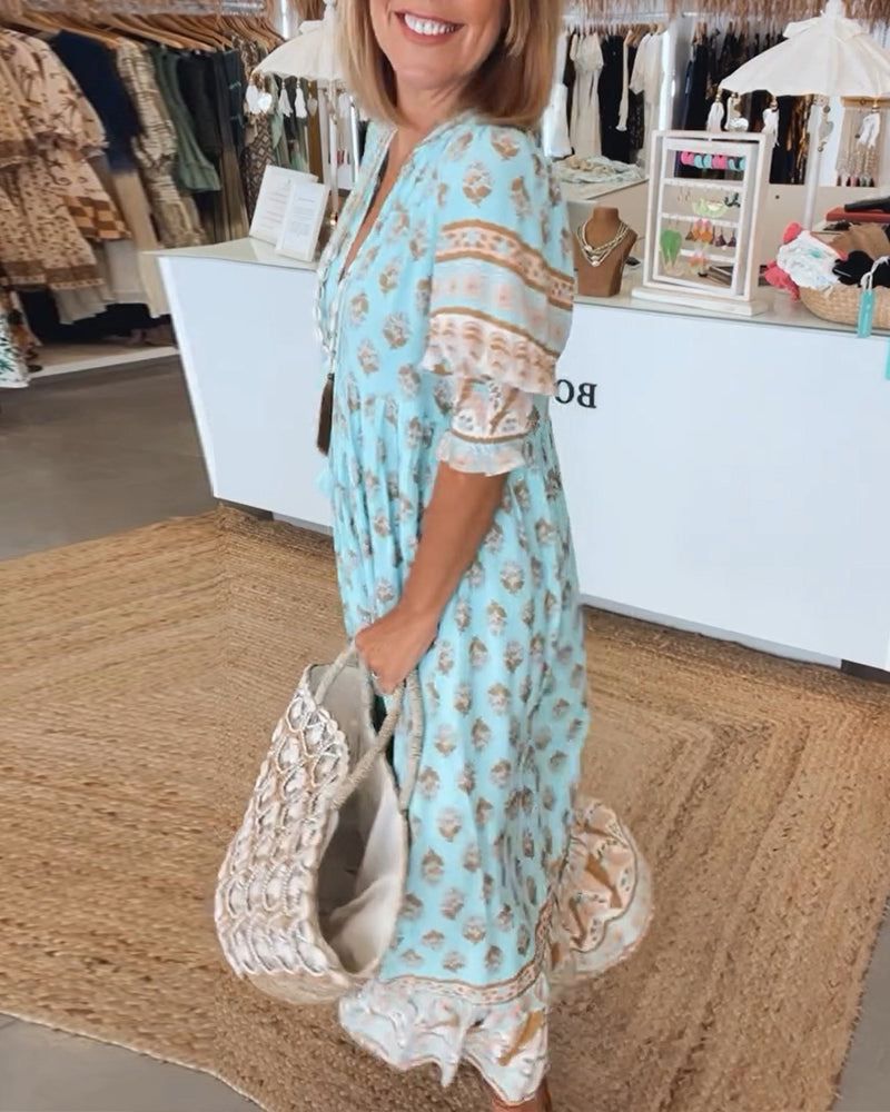 Eline Jurk | Dames maxi jurk met bohemian print en luchtige pasvorm voor een moeiteloze zomerstijl
