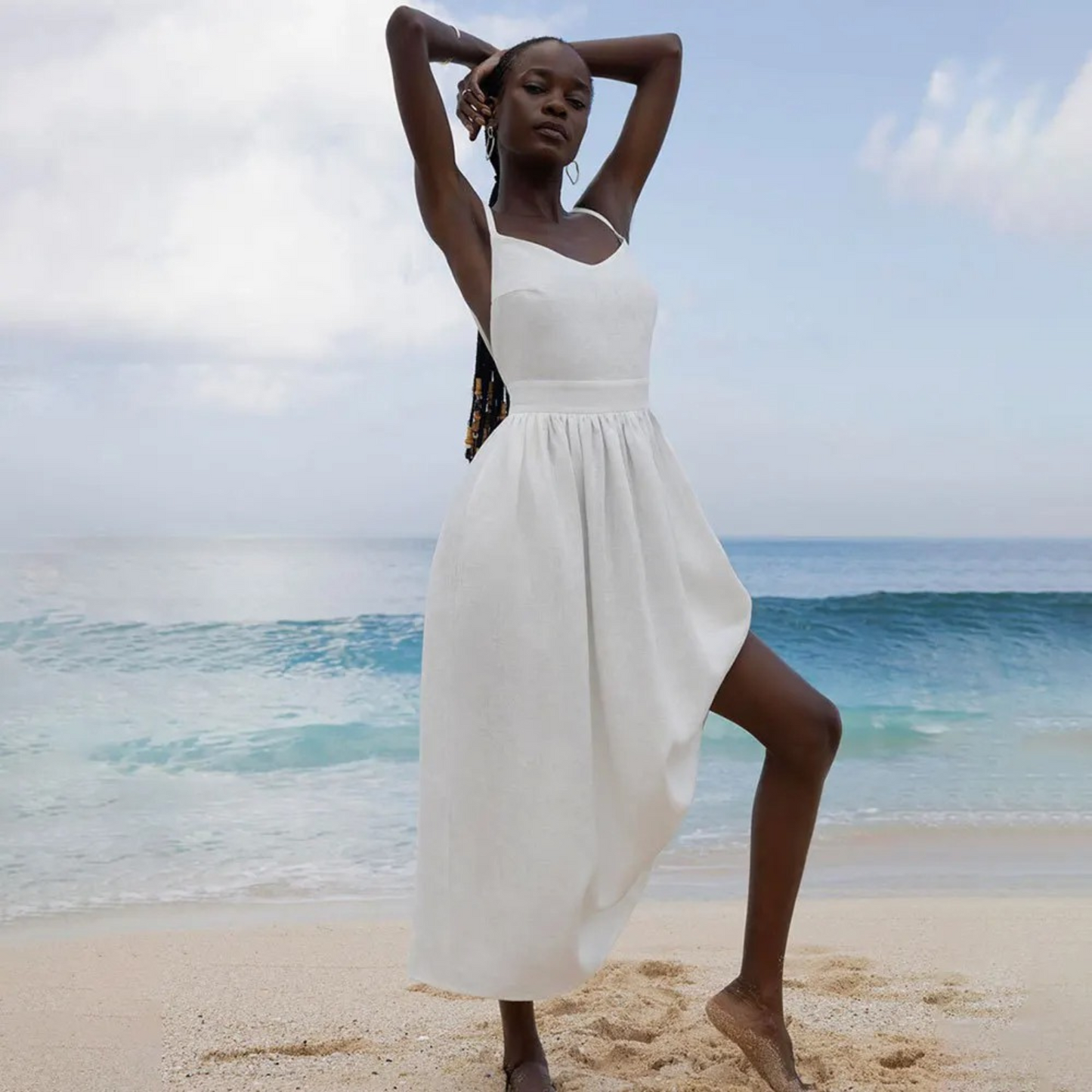 Margje | Zomerjurk Dames met Tie-Shoulder Bandjes en Volumineuze Rok voor Elegante Look
