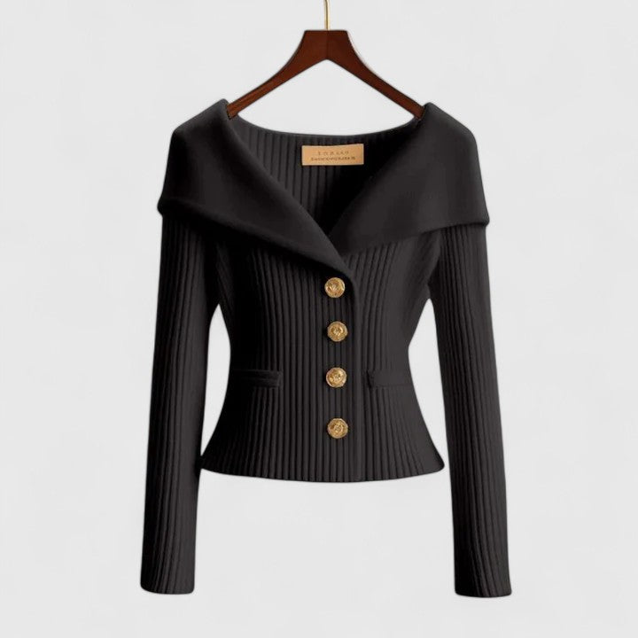 Beathe Herfsttrui Dames | Elegante Off-Shoulder Trui met Gouden Knopen