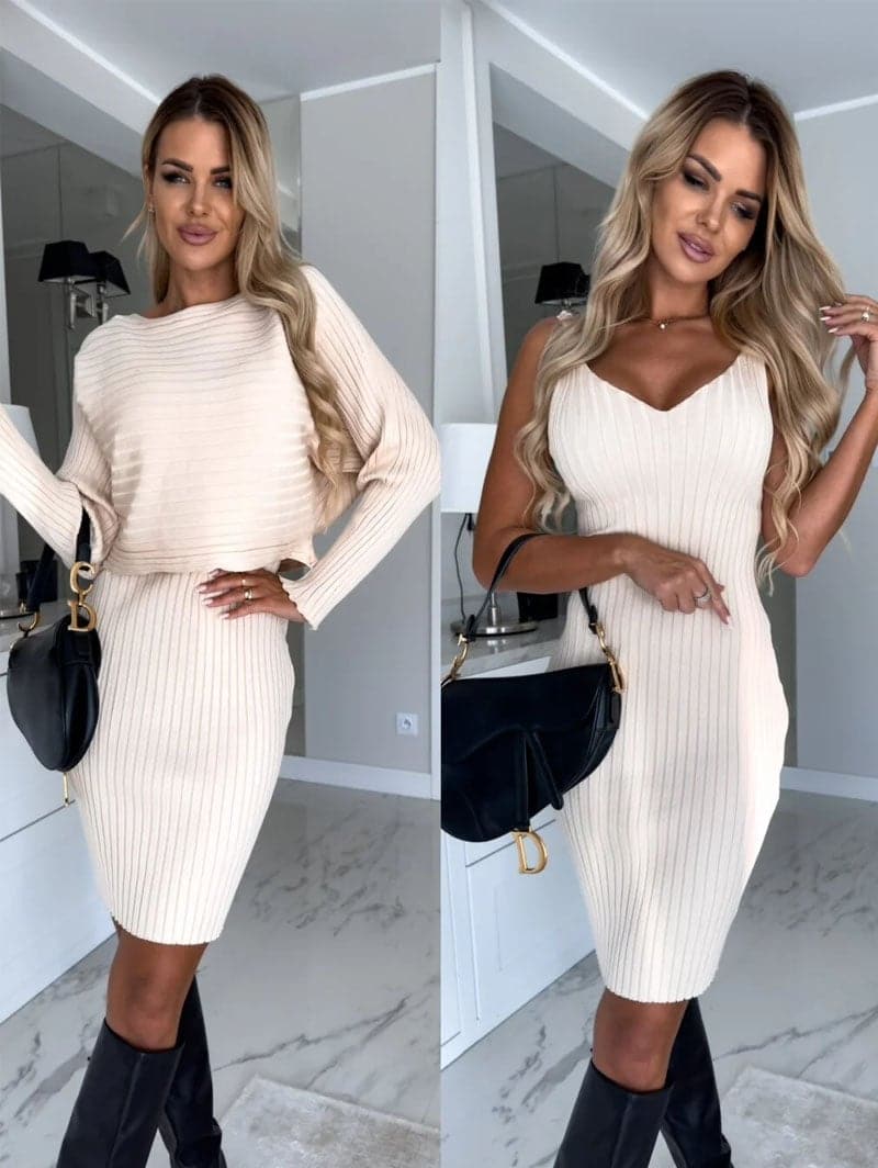 Gebreide Trui en Cami Jurk Set Dames | Elegante Tweedelige Set met Comfortabele Pasvorm