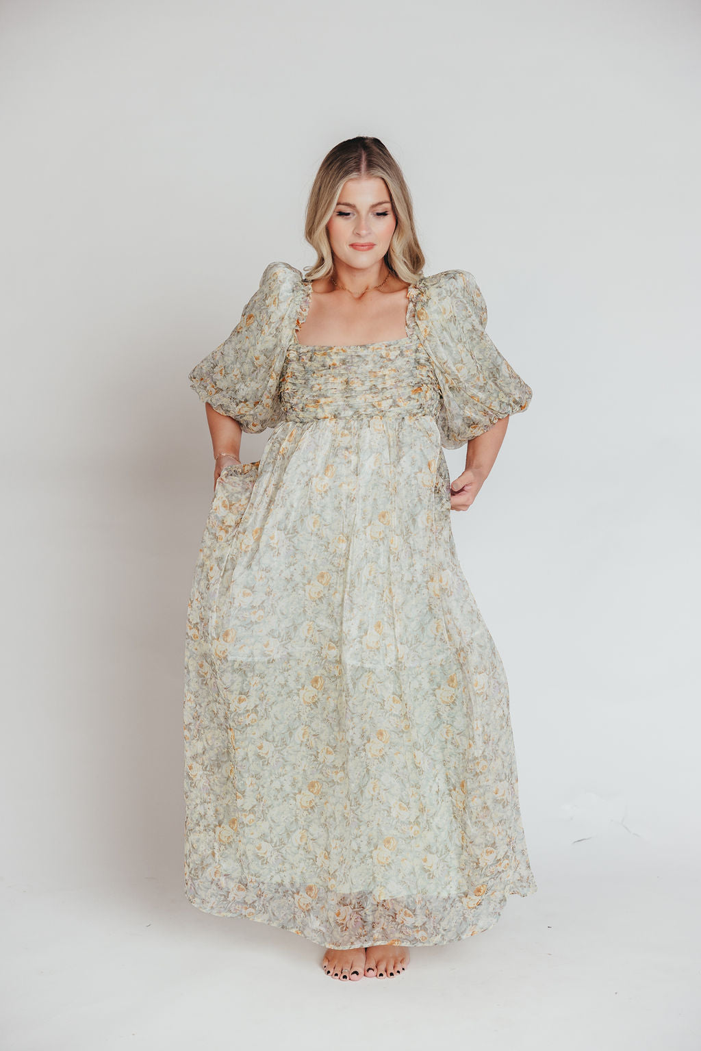 Esmée | Zwangere Maxi Jurk – Elegante Empire Taille & Romantische Ballonmouwen voor Speciale Gelegenheden