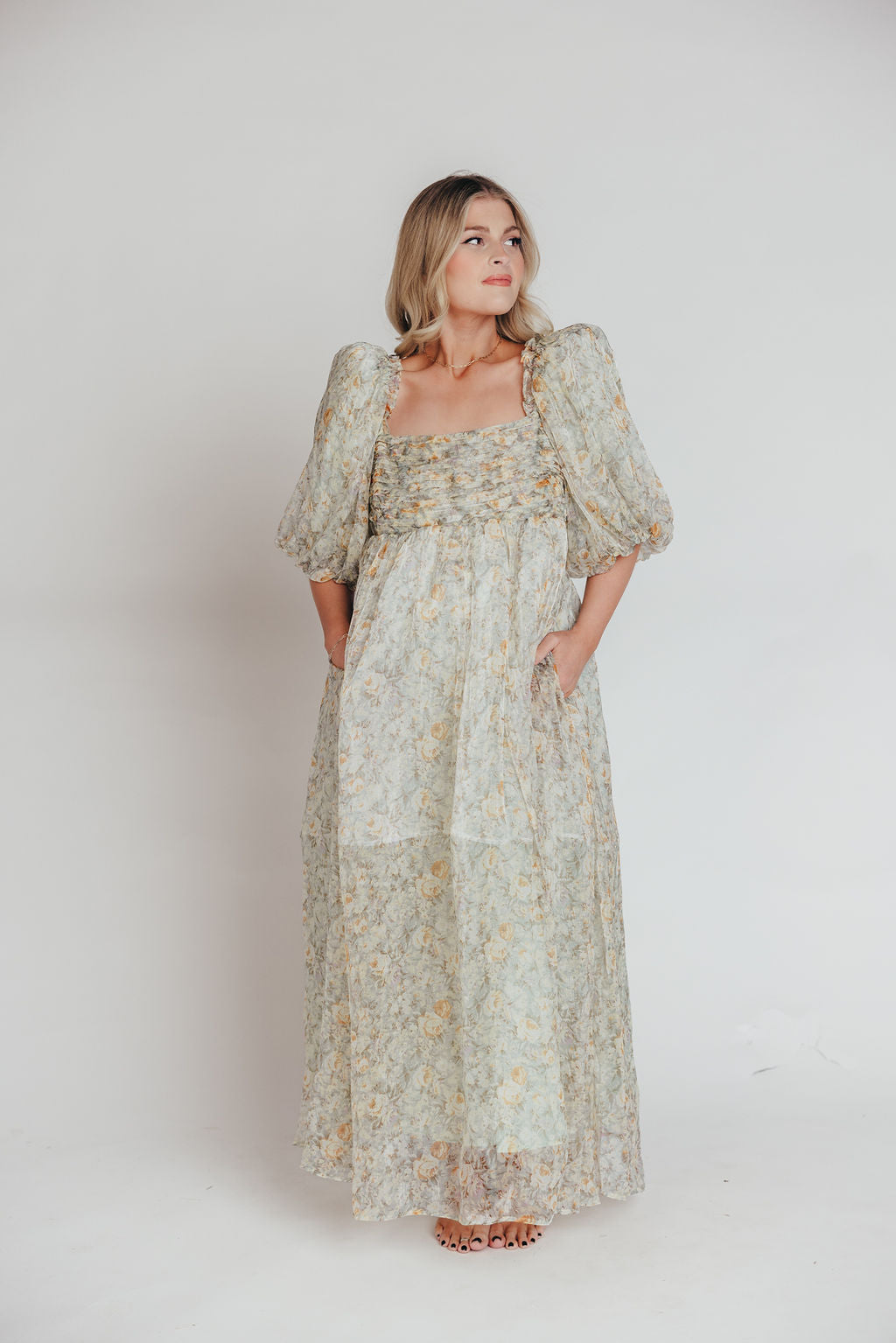Esmée | Zwangere Maxi Jurk – Elegante Empire Taille & Romantische Ballonmouwen voor Speciale Gelegenheden