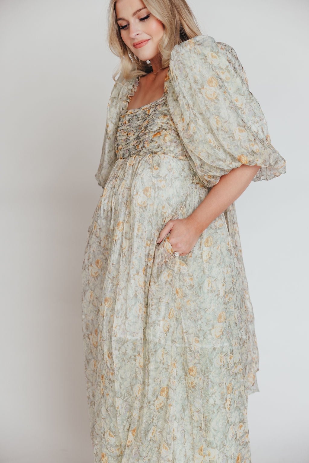 Esmée | Zwangere Maxi Jurk – Elegante Empire Taille & Romantische Ballonmouwen voor Speciale Gelegenheden