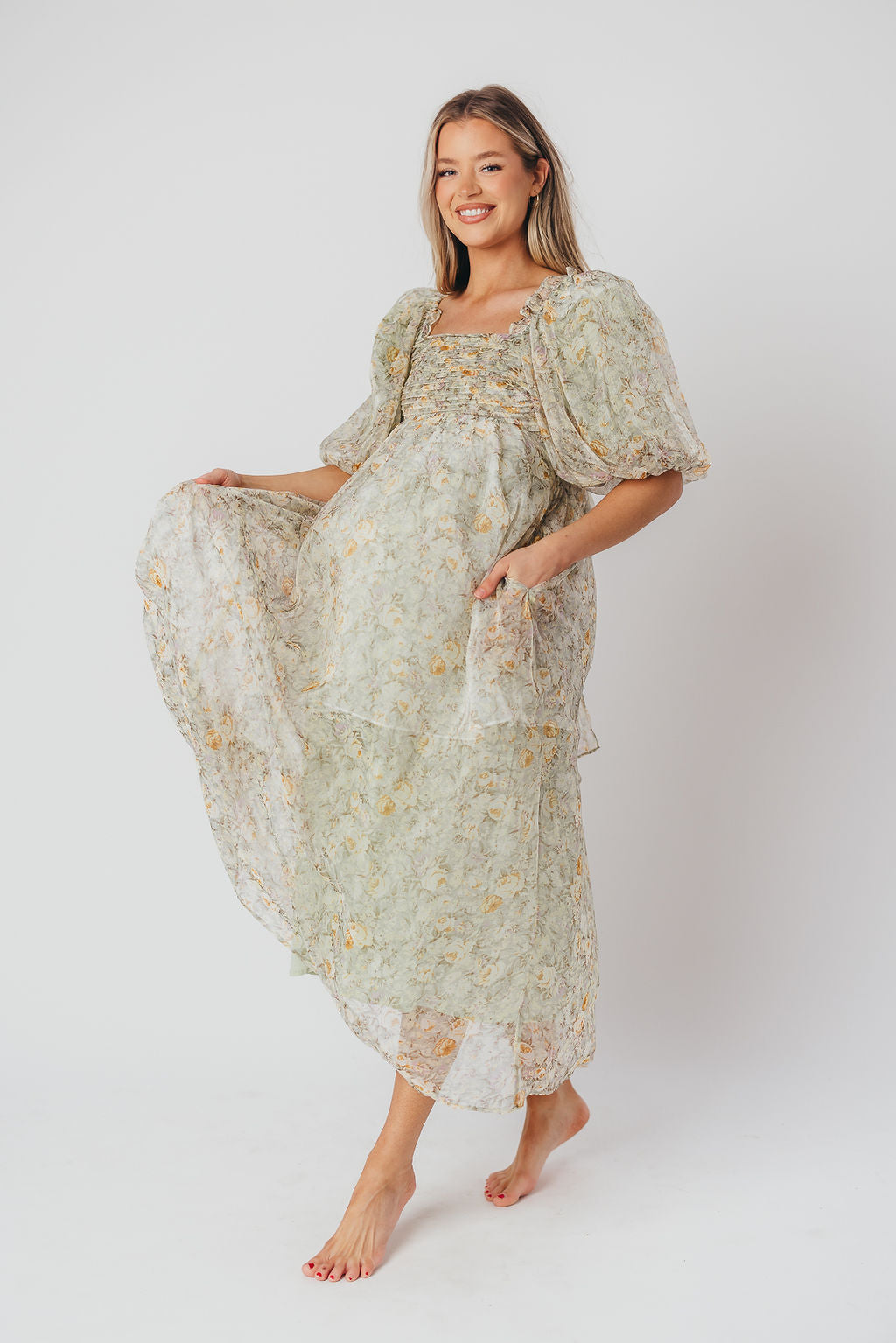 Esmée | Zwangere Maxi Jurk – Elegante Empire Taille & Romantische Ballonmouwen voor Speciale Gelegenheden