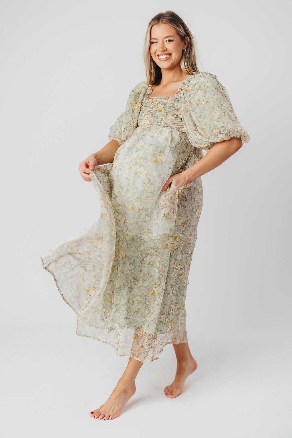 Esmée | Zwangere Maxi Jurk – Elegante Empire Taille & Romantische Ballonmouwen voor Speciale Gelegenheden