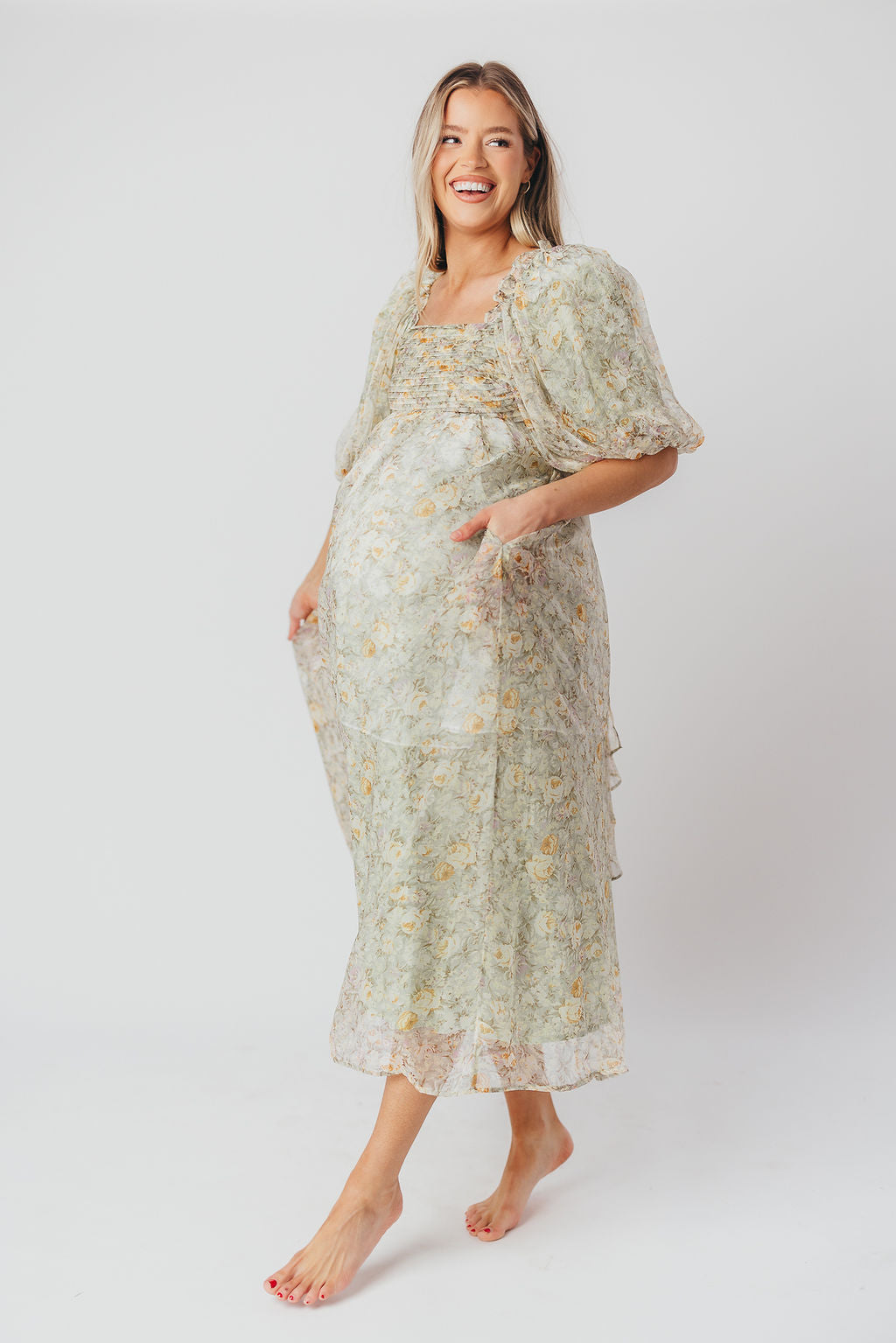 Esmée | Zwangere Maxi Jurk – Elegante Empire Taille & Romantische Ballonmouwen voor Speciale Gelegenheden