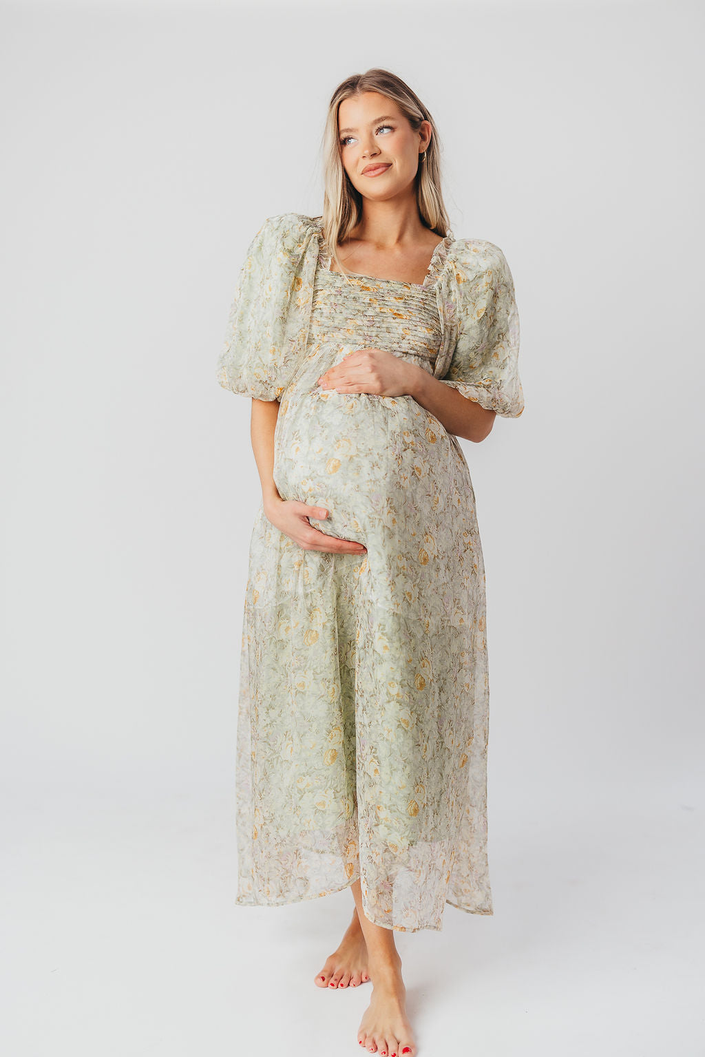 Esmée | Zwangere Maxi Jurk – Elegante Empire Taille & Romantische Ballonmouwen voor Speciale Gelegenheden