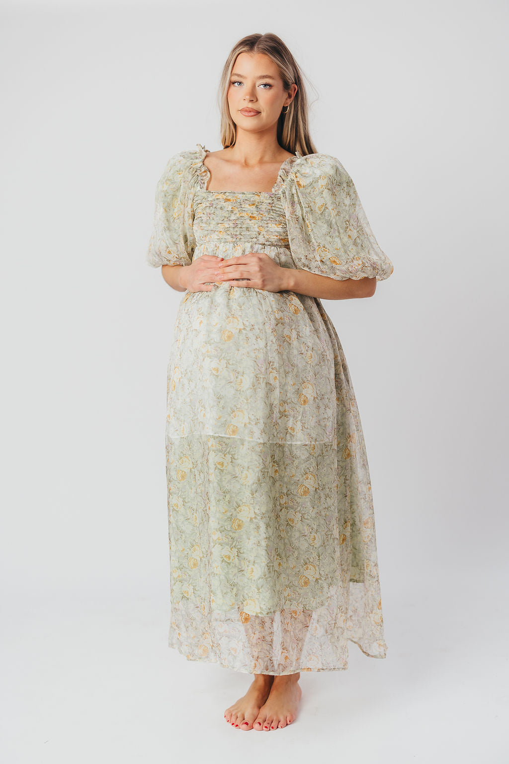 Esmée | Zwangere Maxi Jurk – Elegante Empire Taille & Romantische Ballonmouwen voor Speciale Gelegenheden