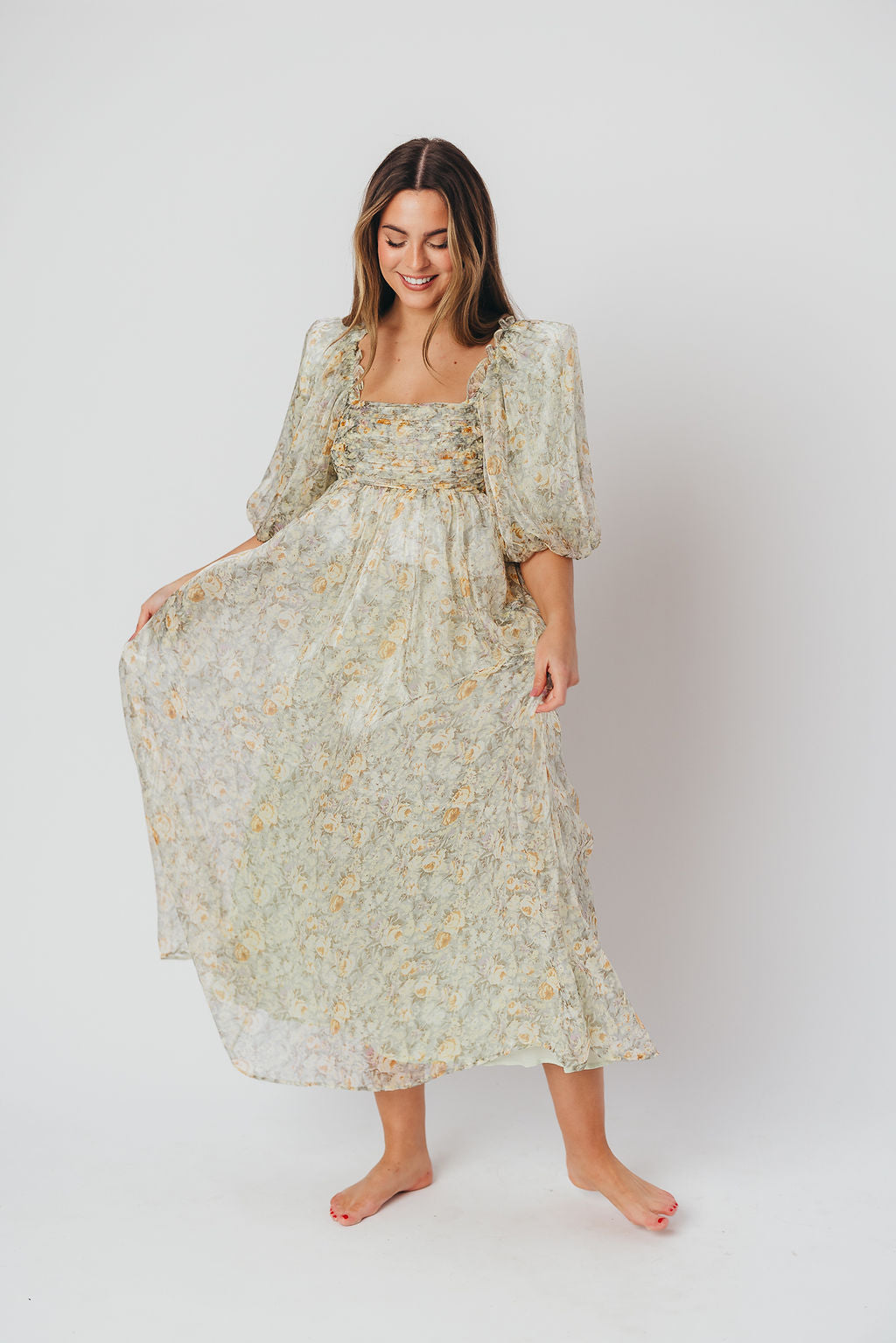Esmée | Zwangere Maxi Jurk – Elegante Empire Taille & Romantische Ballonmouwen voor Speciale Gelegenheden