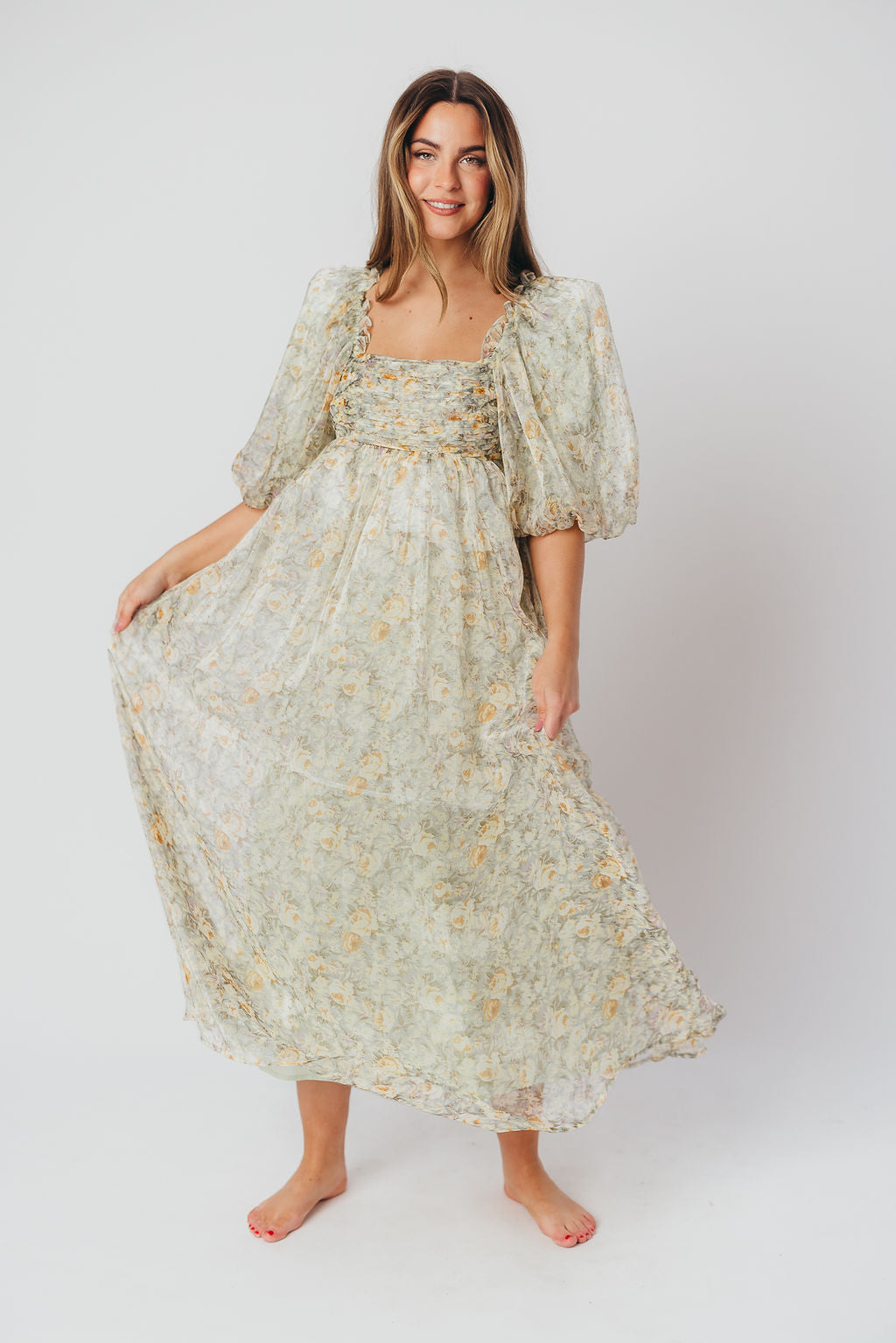 Esmée | Zwangere Maxi Jurk – Elegante Empire Taille & Romantische Ballonmouwen voor Speciale Gelegenheden