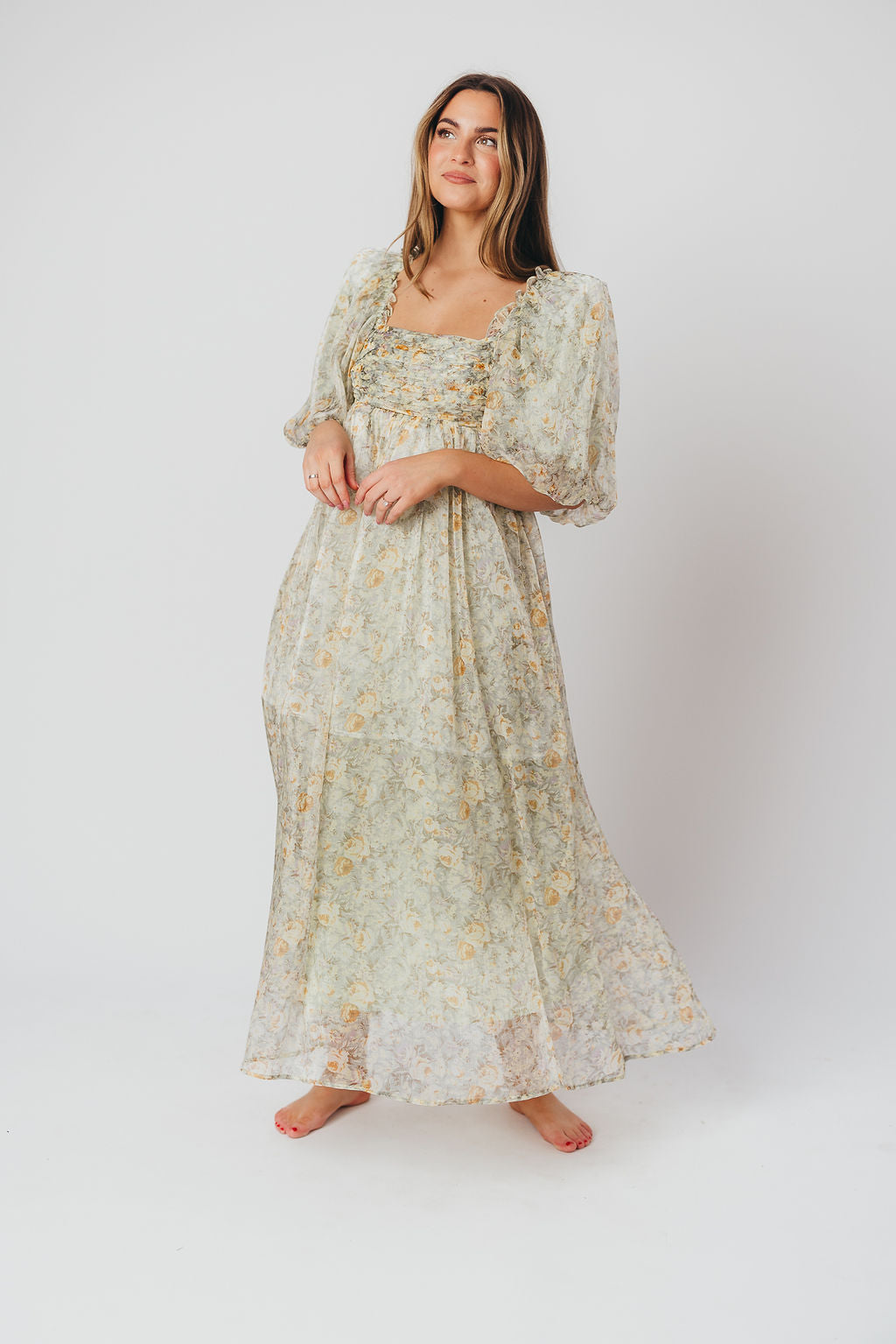 Esmée | Zwangere Maxi Jurk – Elegante Empire Taille & Romantische Ballonmouwen voor Speciale Gelegenheden