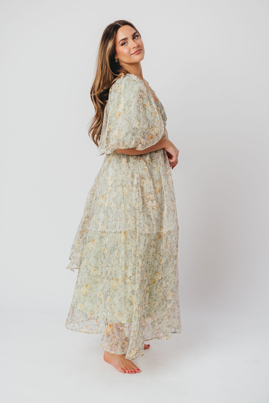 Esmée | Zwangere Maxi Jurk – Elegante Empire Taille & Romantische Ballonmouwen voor Speciale Gelegenheden