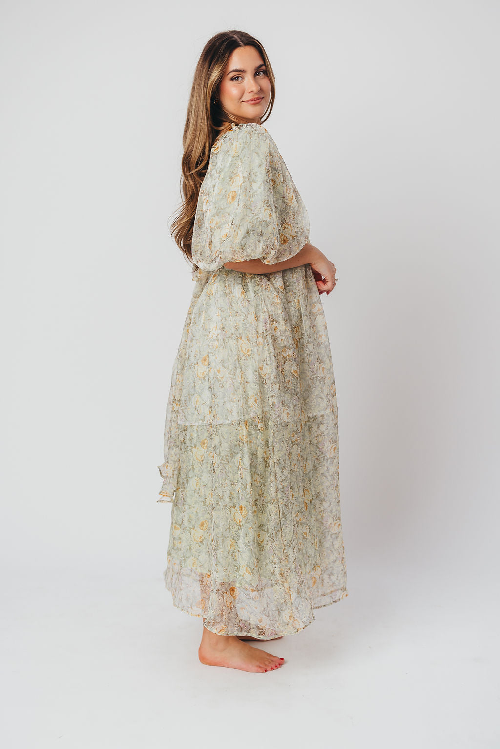 Esmée | Zwangere Maxi Jurk – Elegante Empire Taille & Romantische Ballonmouwen voor Speciale Gelegenheden