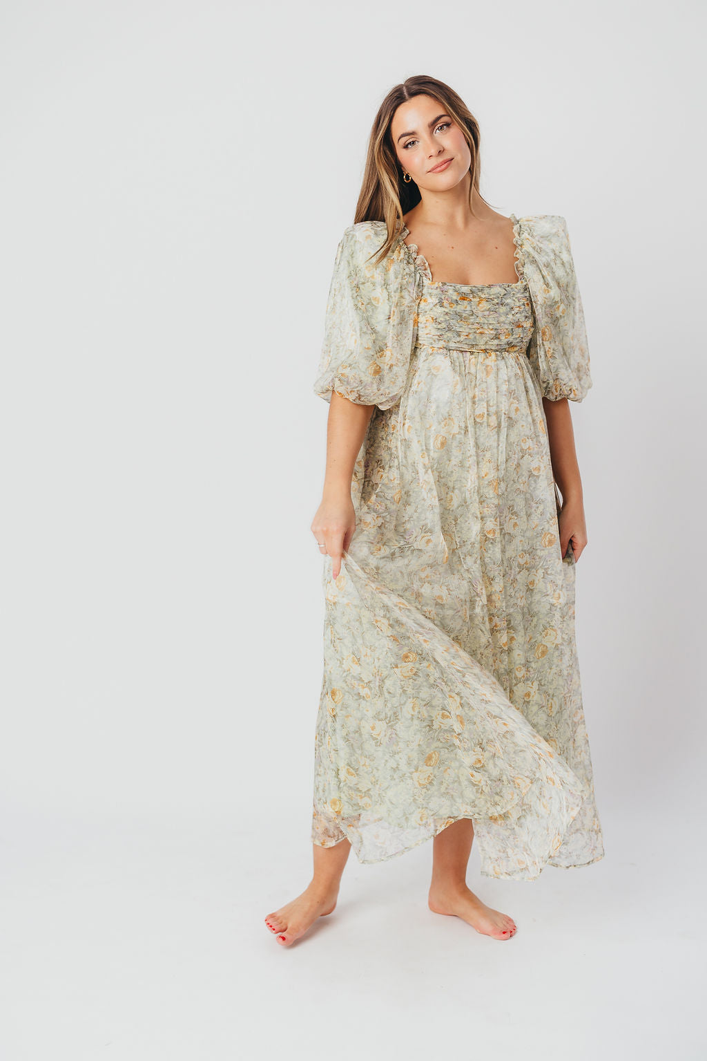 Esmée | Zwangere Maxi Jurk – Elegante Empire Taille & Romantische Ballonmouwen voor Speciale Gelegenheden
