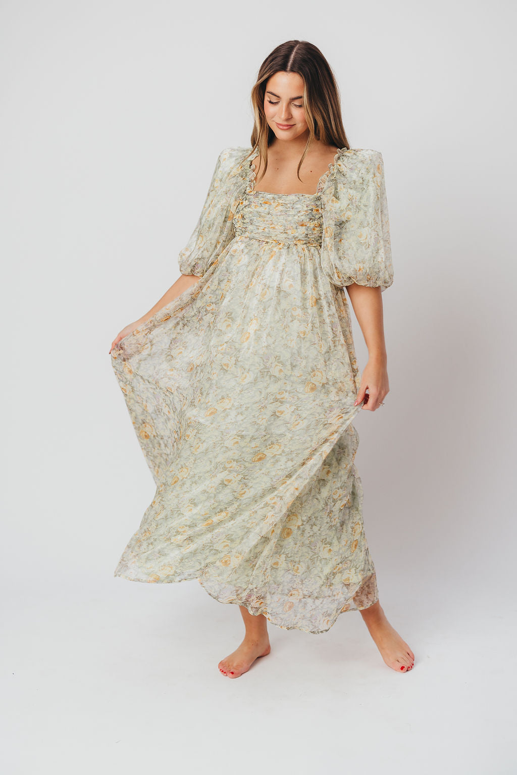 Esmée | Zwangere Maxi Jurk – Elegante Empire Taille & Romantische Ballonmouwen voor Speciale Gelegenheden