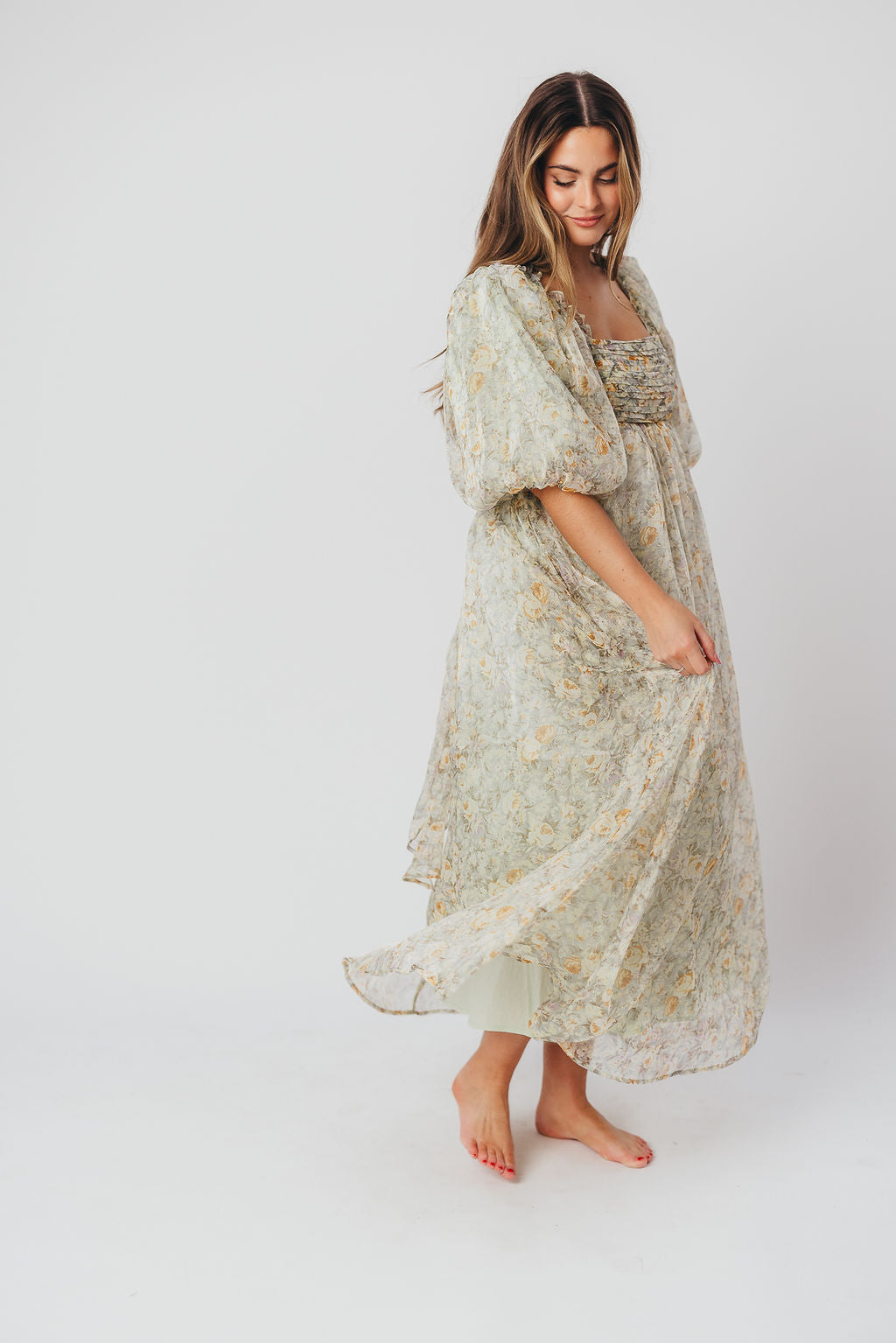 Esmée | Zwangere Maxi Jurk – Elegante Empire Taille & Romantische Ballonmouwen voor Speciale Gelegenheden
