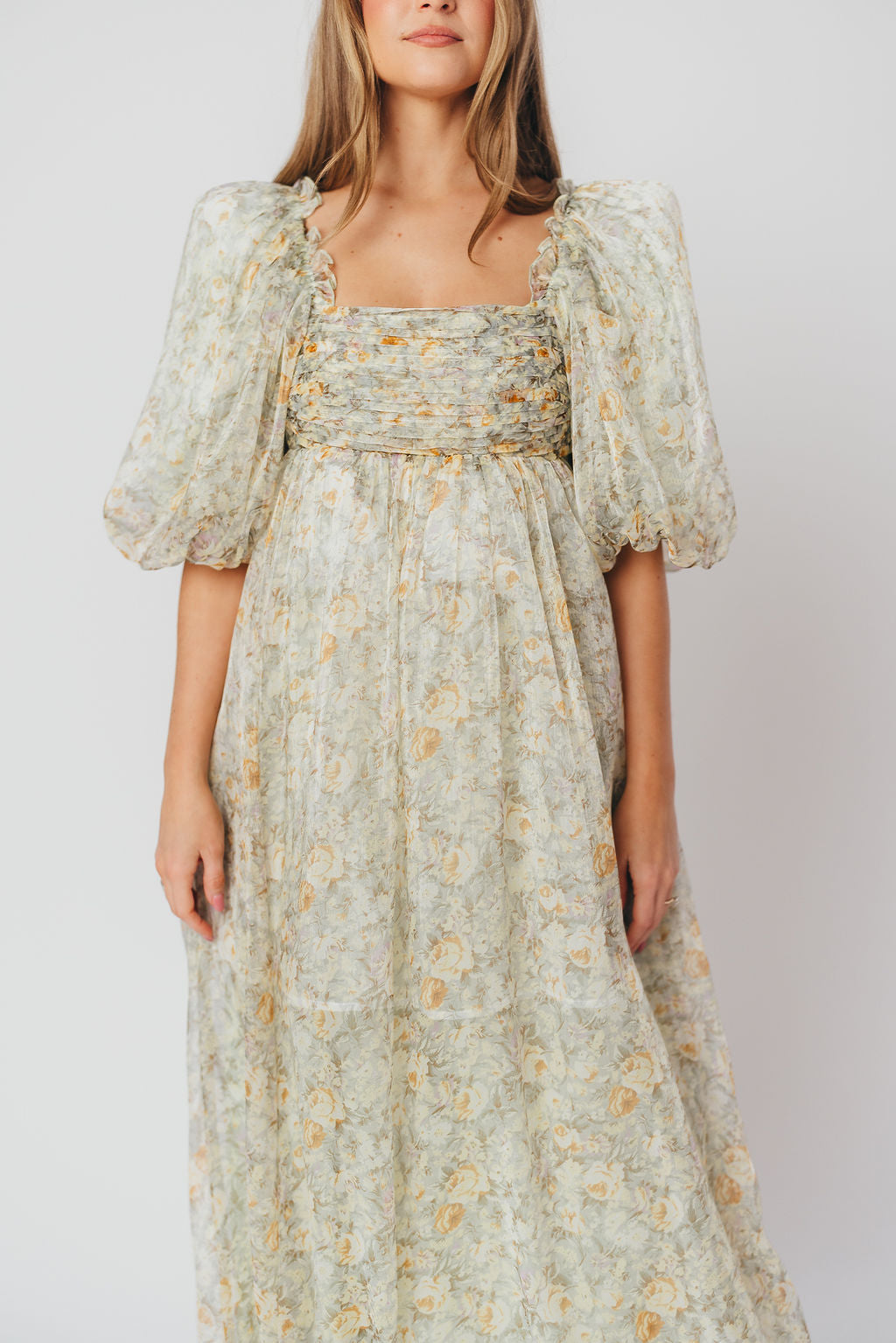 Esmée | Zwangere Maxi Jurk – Elegante Empire Taille & Romantische Ballonmouwen voor Speciale Gelegenheden