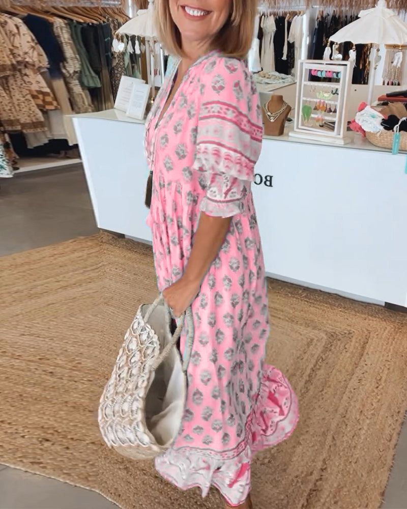 Eline Jurk | Dames maxi jurk met bohemian print en luchtige pasvorm voor een moeiteloze zomerstijl