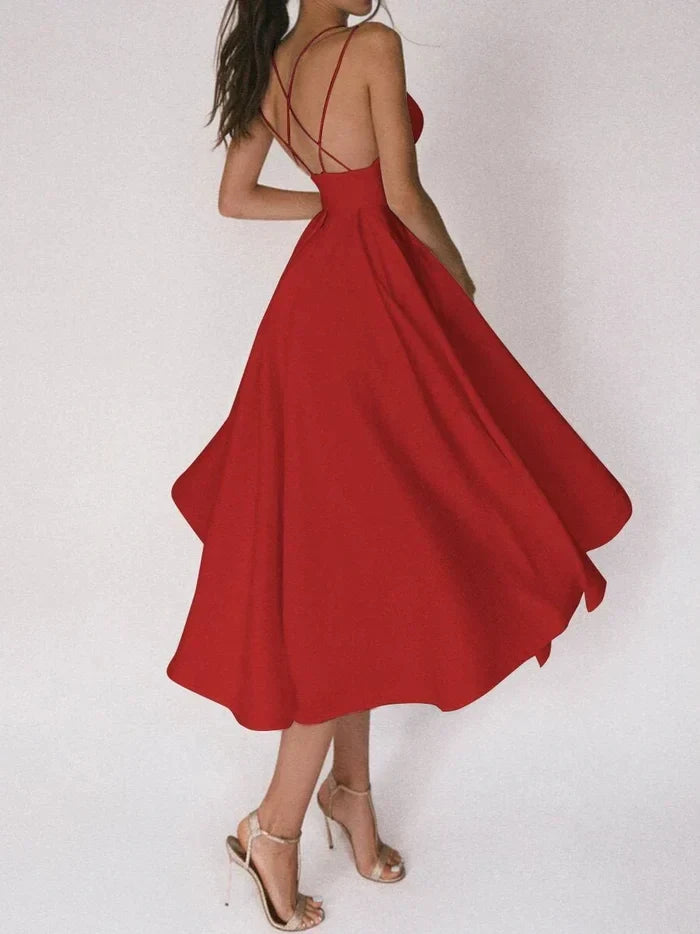 Larissa | Elegante Midi jurk voor Dames - Sexy V-hals en Rugloos Design