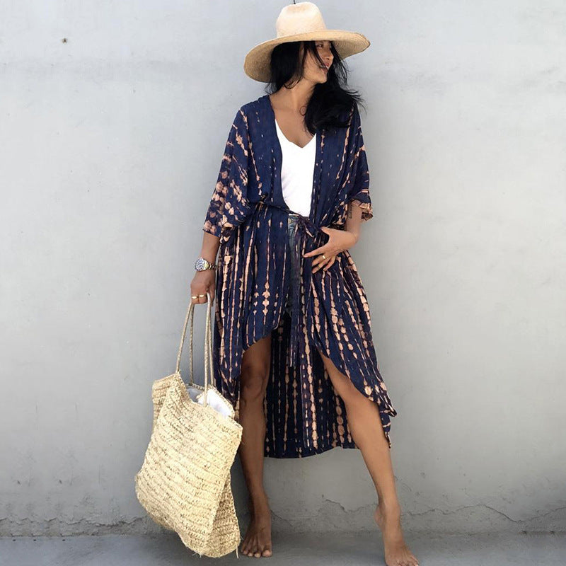 Zoe | Dames Kimono Jurk met Ontspannen Pasvorm en Tailleband – Midi Lengte en Ademend Materiaal