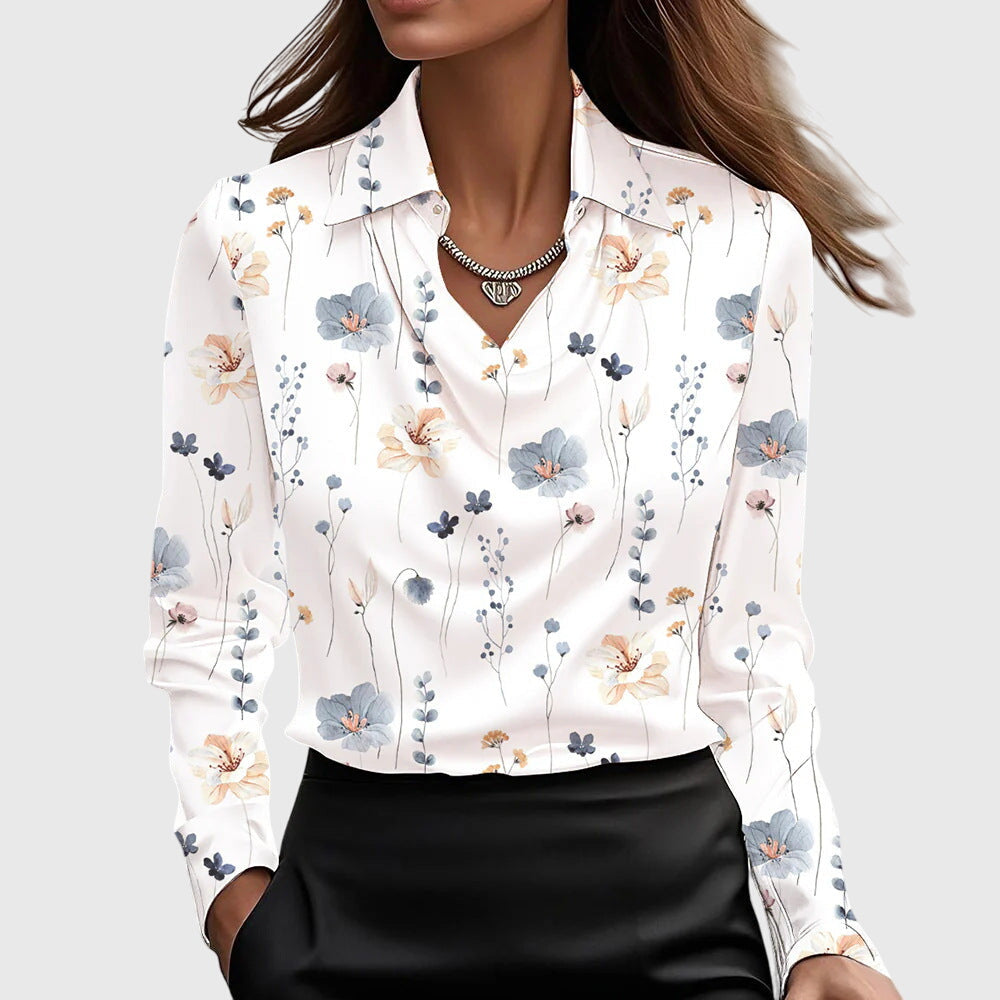 Sylvana Blouse Dames | Elegante Blouse met Glans en Geplooide Halslijn