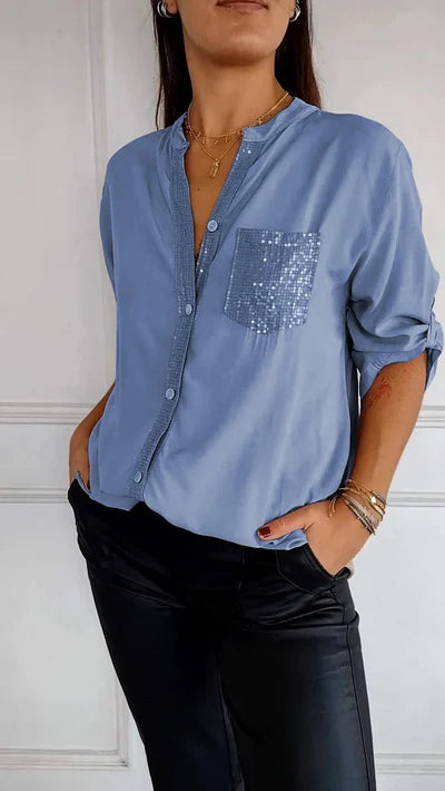 Helene Blouse Dames | Rechte Blouse met Subtiele Glansdetails