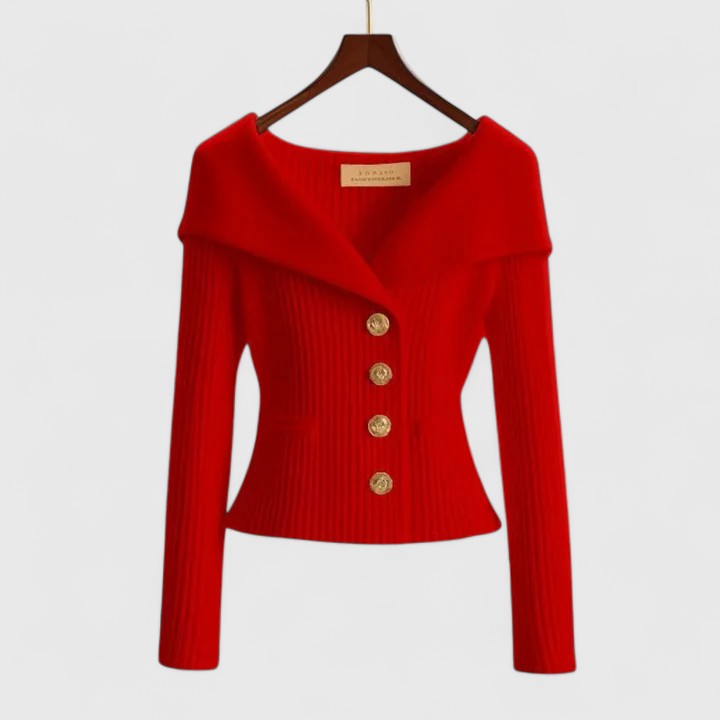 Beathe Herfsttrui Dames | Elegante Off-Shoulder Trui met Gouden Knopen