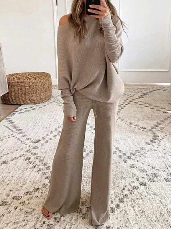 Dames Off-Shoulder 2-delige Set – Gebreid co-ord met top, casual/uitgaan