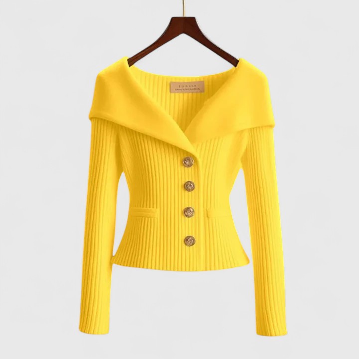 Beathe Herfsttrui Dames | Elegante Off-Shoulder Trui met Gouden Knopen